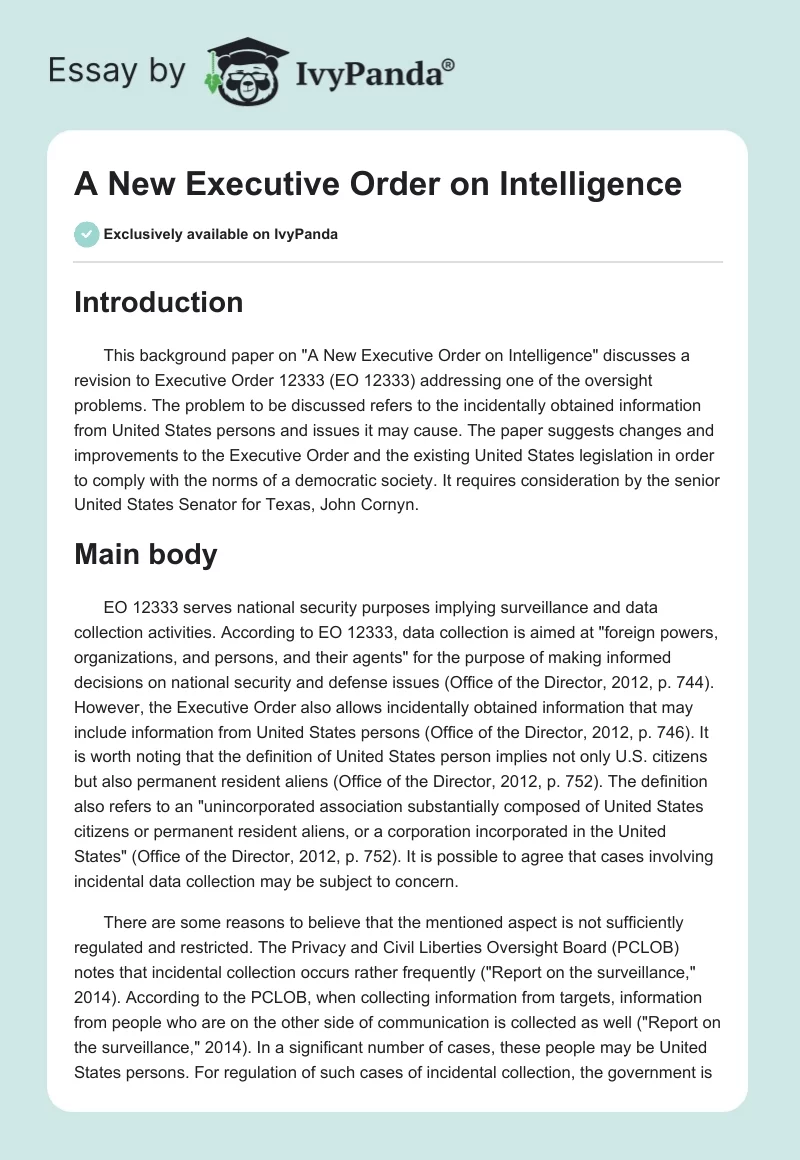 A New Executive Order on Intelligence. Page 1