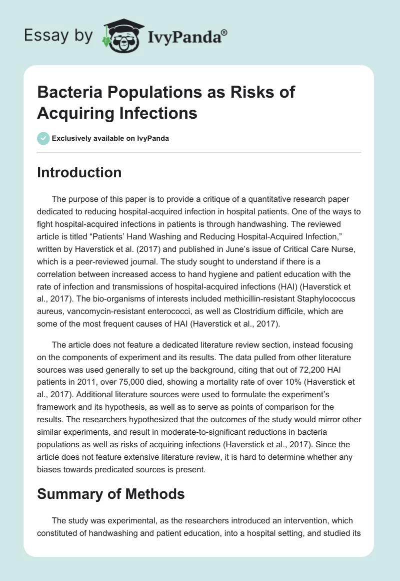 Bacteria Populations as Risks of Acquiring Infections. Page 1