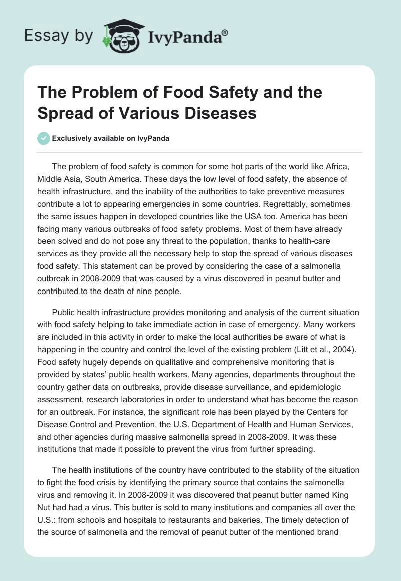 The Problem of Food Safety and the Spread of Various Diseases. Page 1