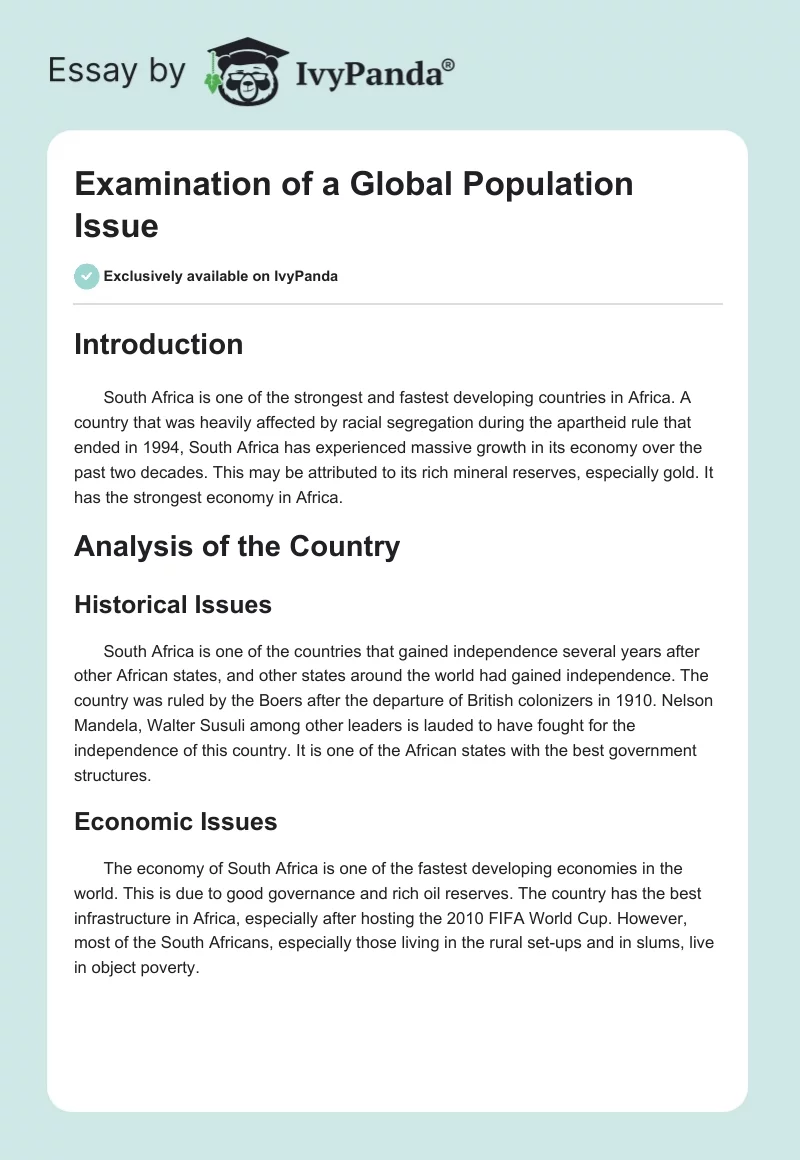 Examination of a Global Population Issue. Page 1