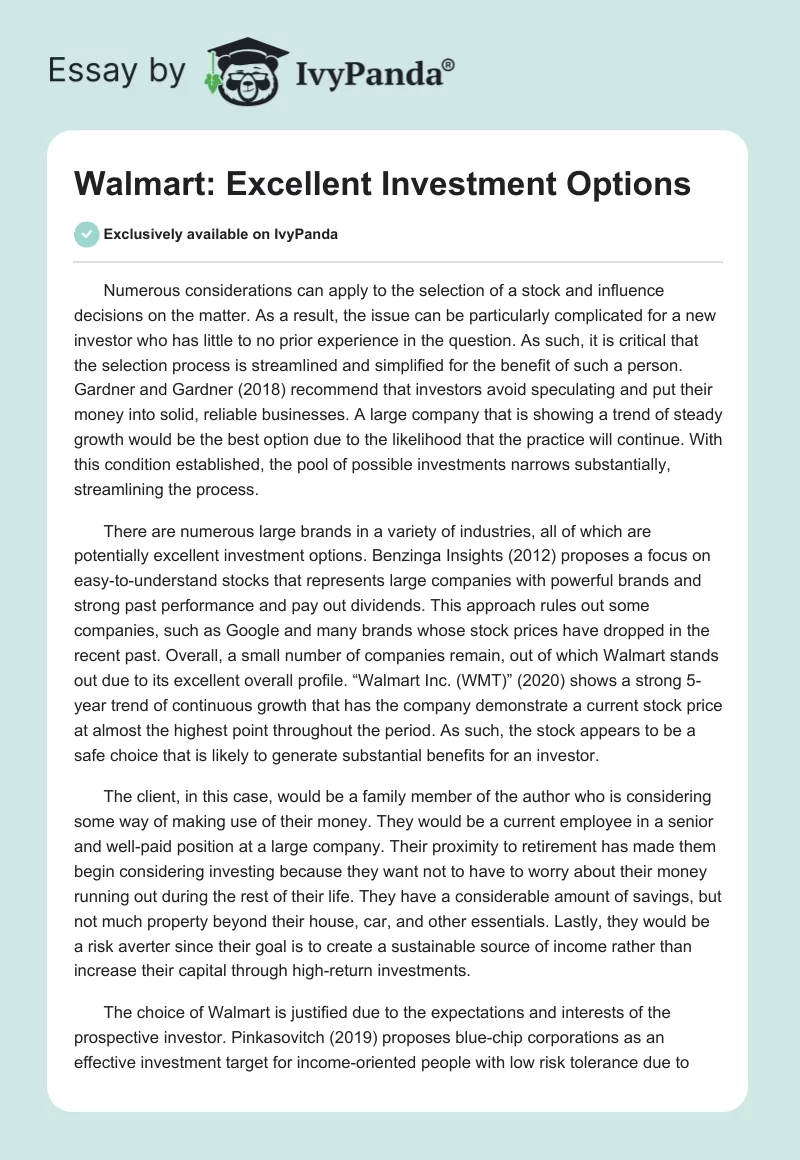 Walmart: Excellent Investment Options. Page 1