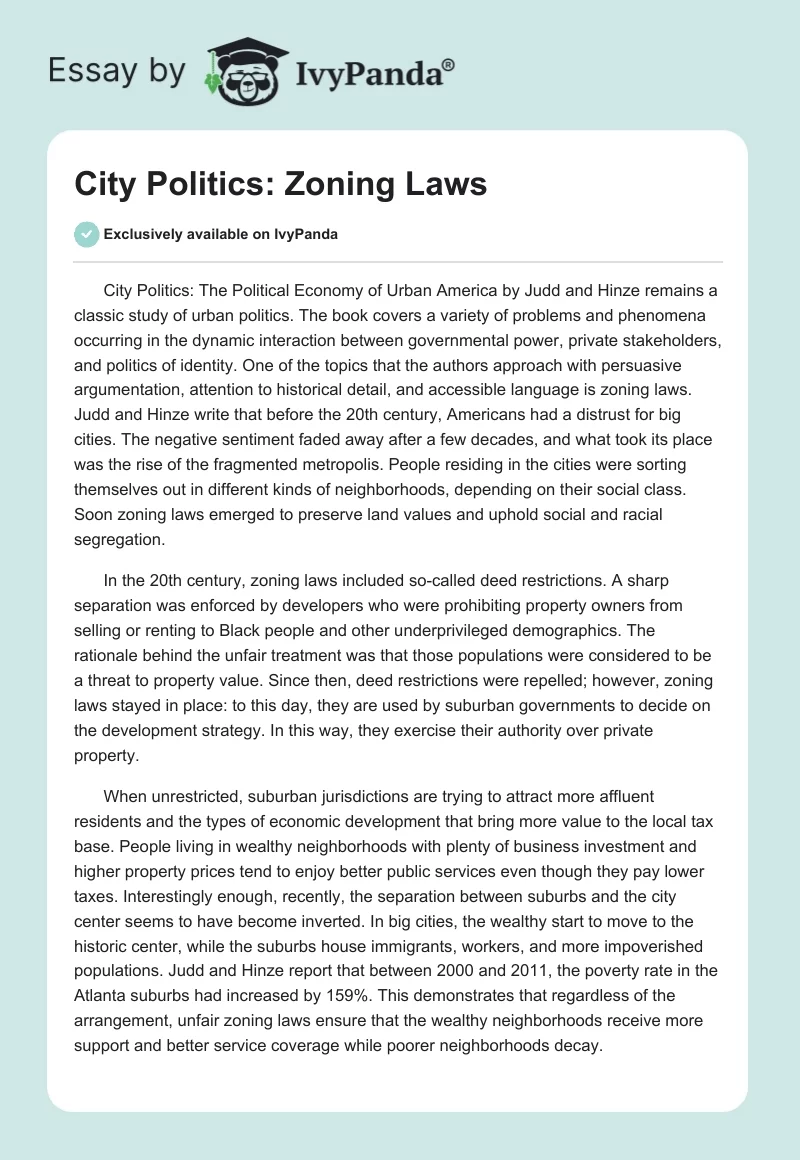 City Politics: Zoning Laws. Page 1