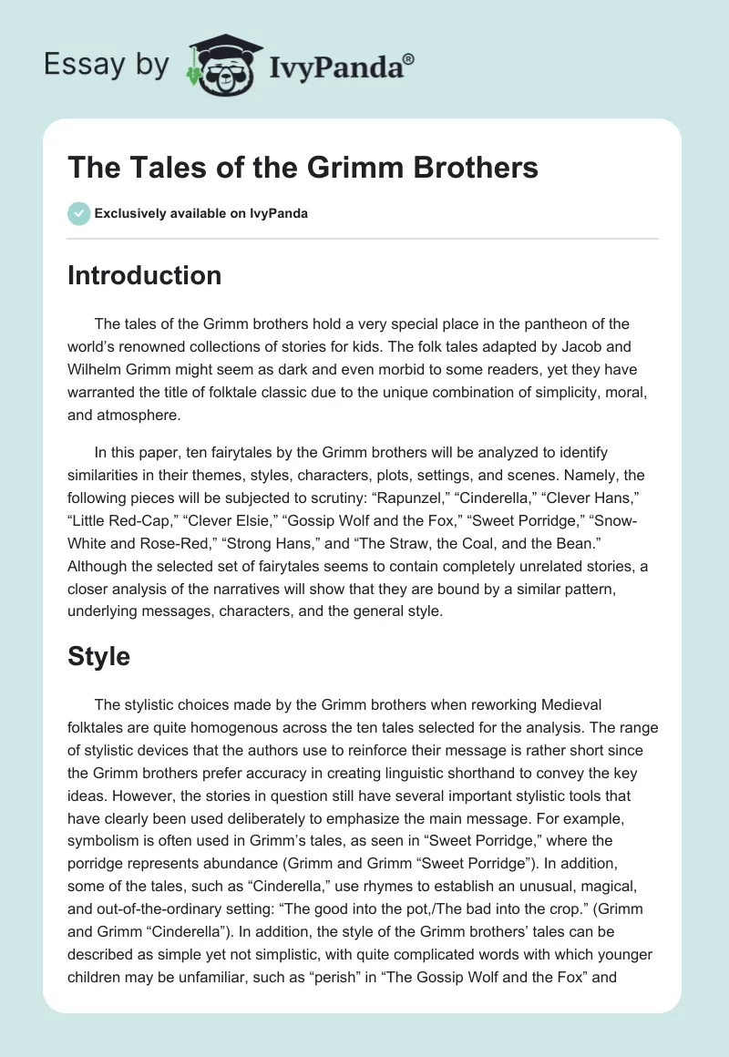 The Tales of the Grimm Brothers. Page 1