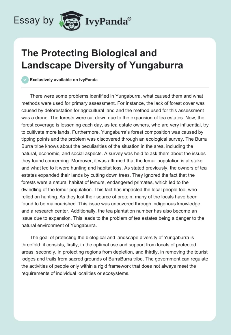 The Protecting Biological and Landscape Diversity of Yungaburra. Page 1