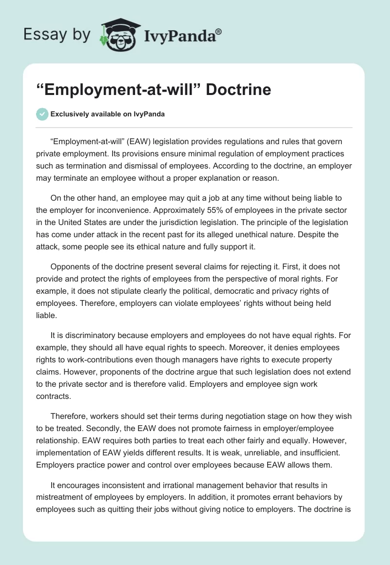“Employment-at-will” Doctrine. Page 1
