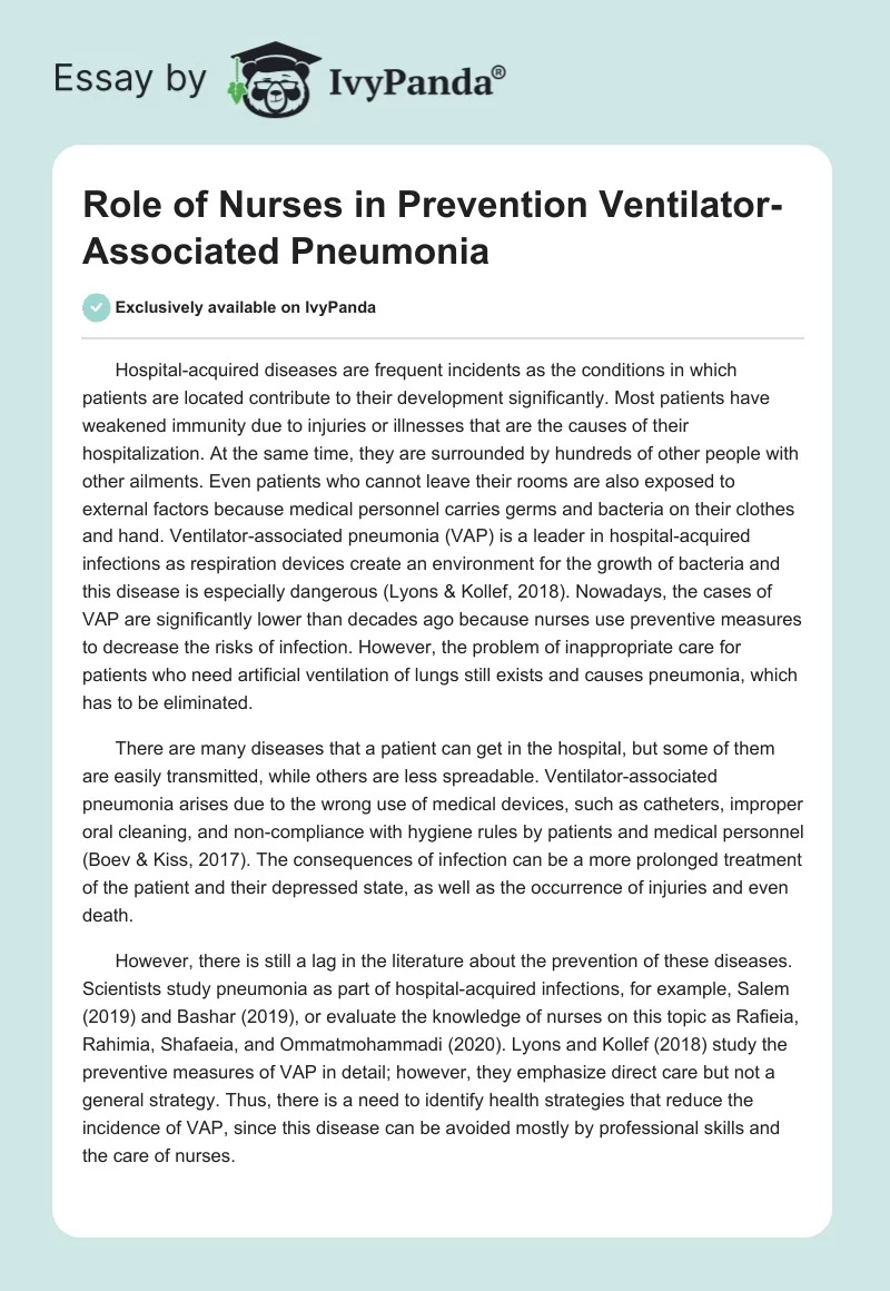 Role of Nurses in Prevention Ventilator-Associated Pneumonia. Page 1