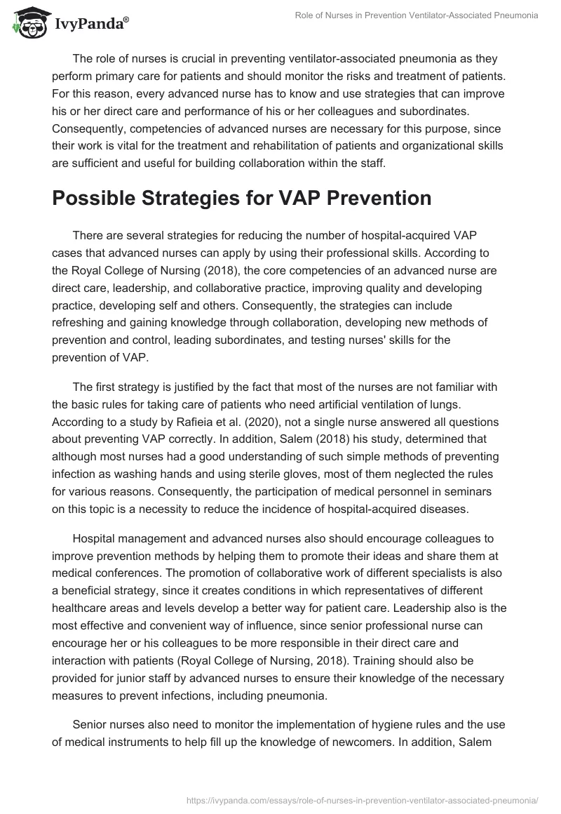Role of Nurses in Prevention Ventilator-Associated Pneumonia. Page 2