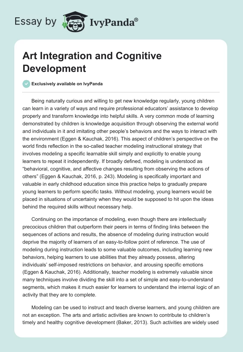 Art Integration and Cognitive Development. Page 1