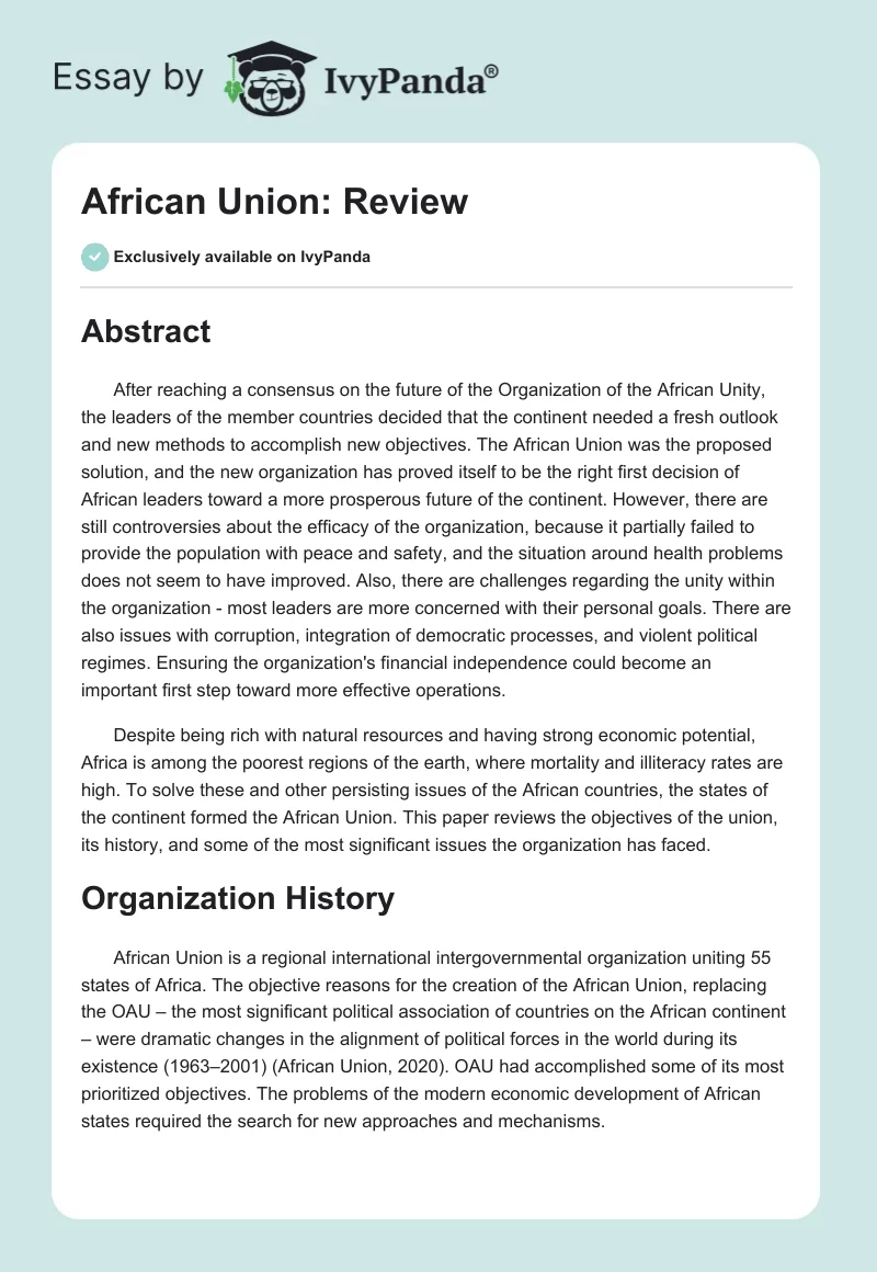 African Union: Review. Page 1