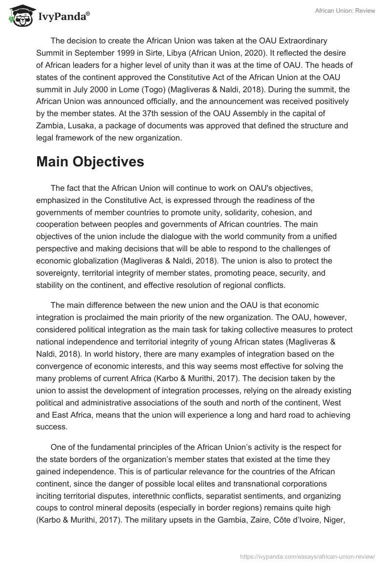 African Union: Review. Page 2