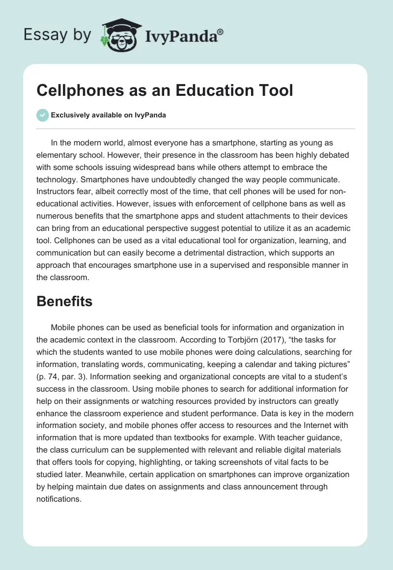 Cellphones as an Education Tool. Page 1