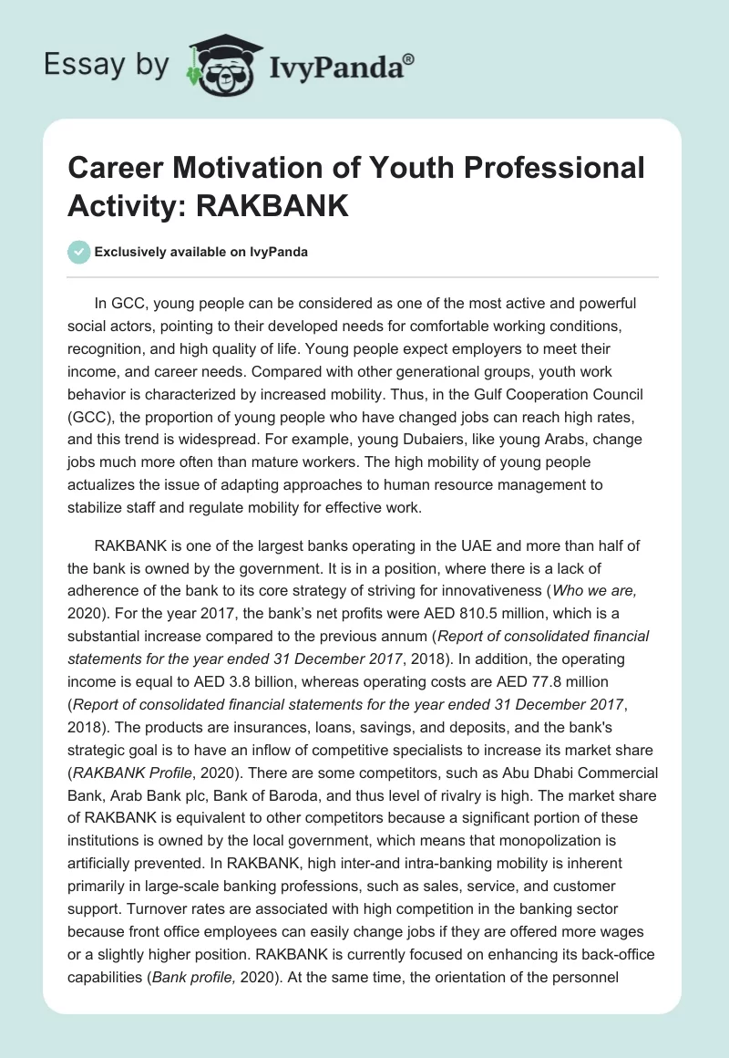 Career Motivation of Youth Professional Activity: RAKBANK. Page 1