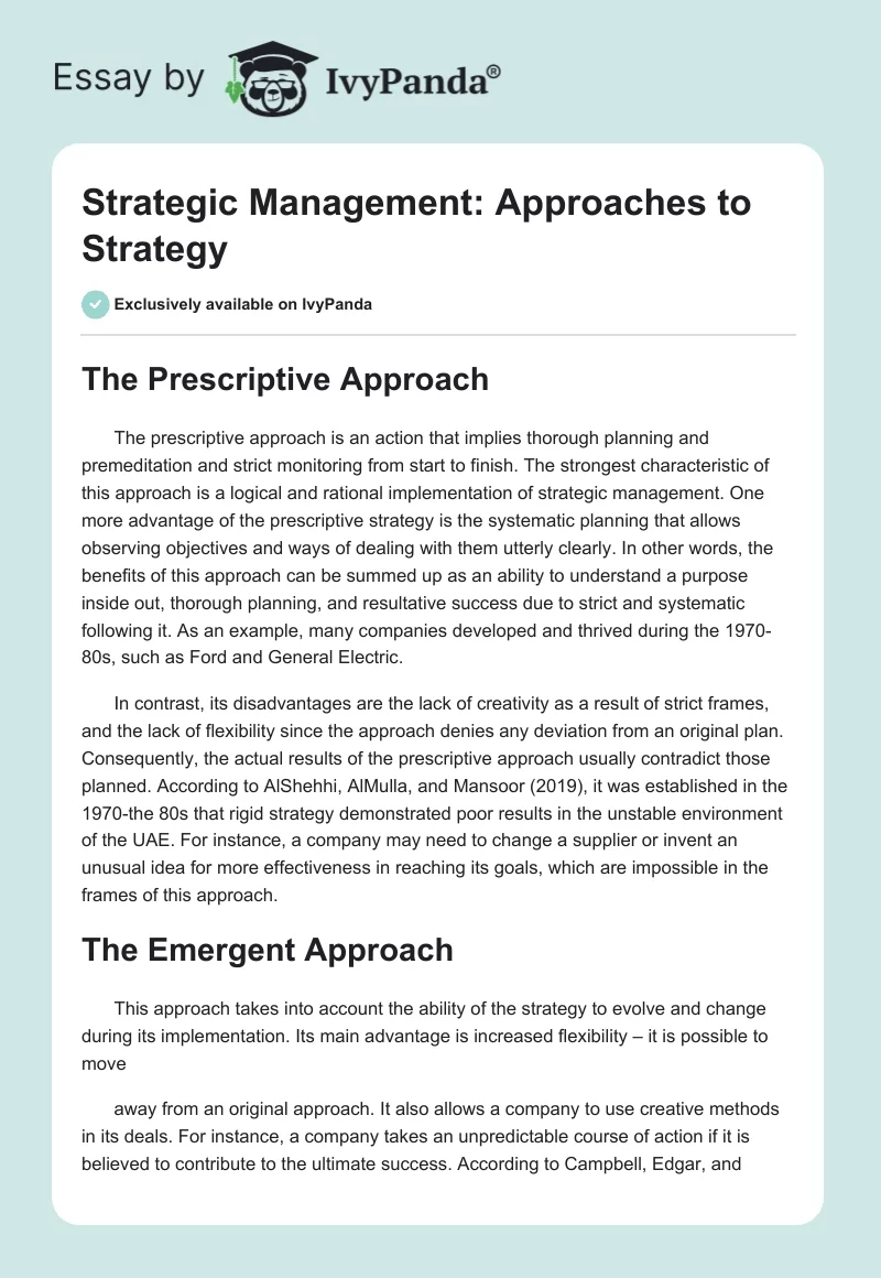 Strategic Management: Approaches to Strategy. Page 1