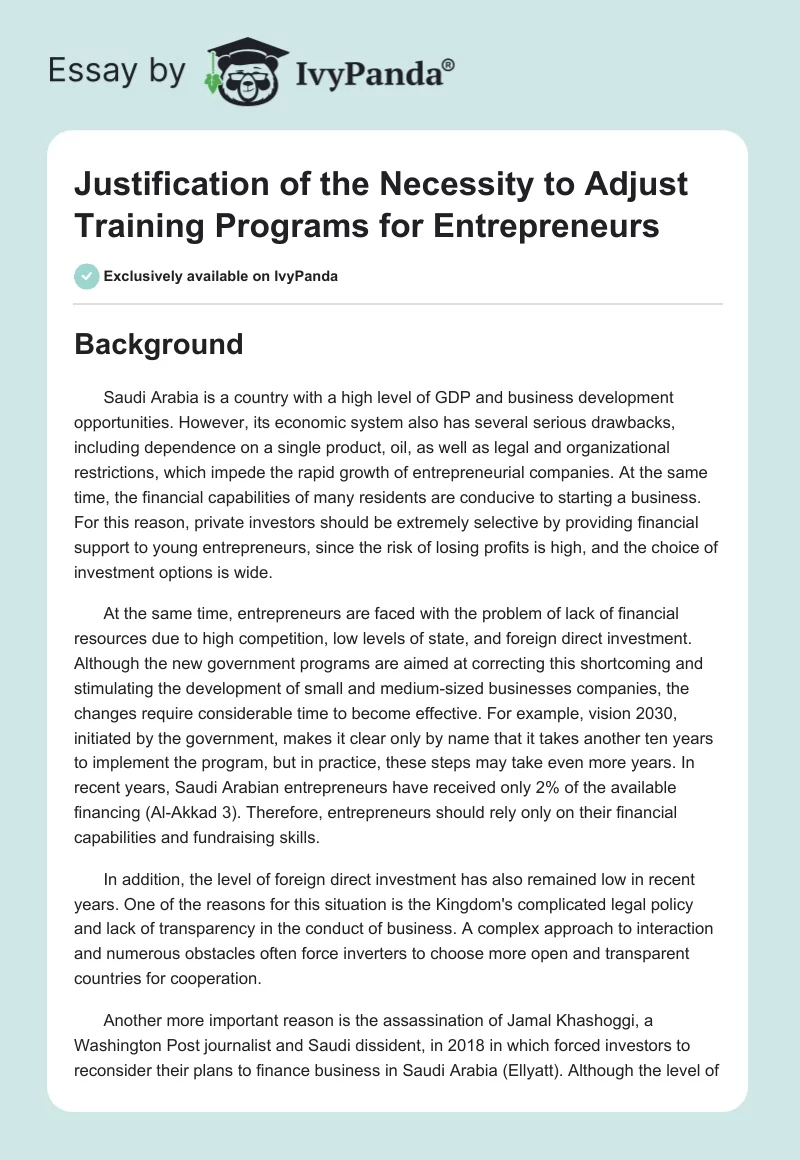 Justification of the Necessity to Adjust Training Programs for Entrepreneurs. Page 1