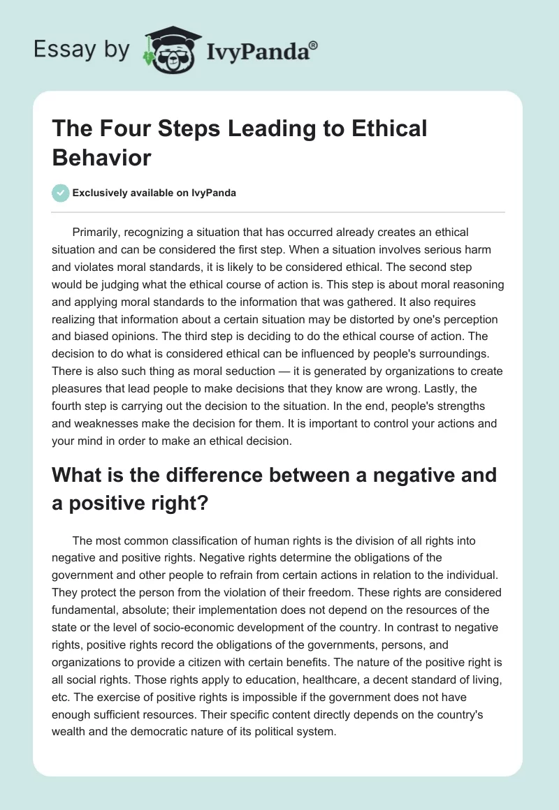 The Four Steps Leading to Ethical Behavior. Page 1