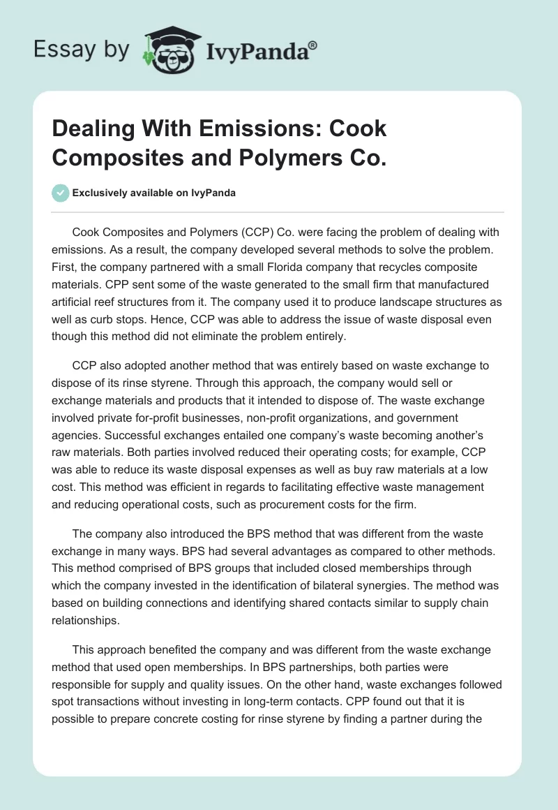 Dealing With Emissions: Cook Composites and Polymers Co.. Page 1