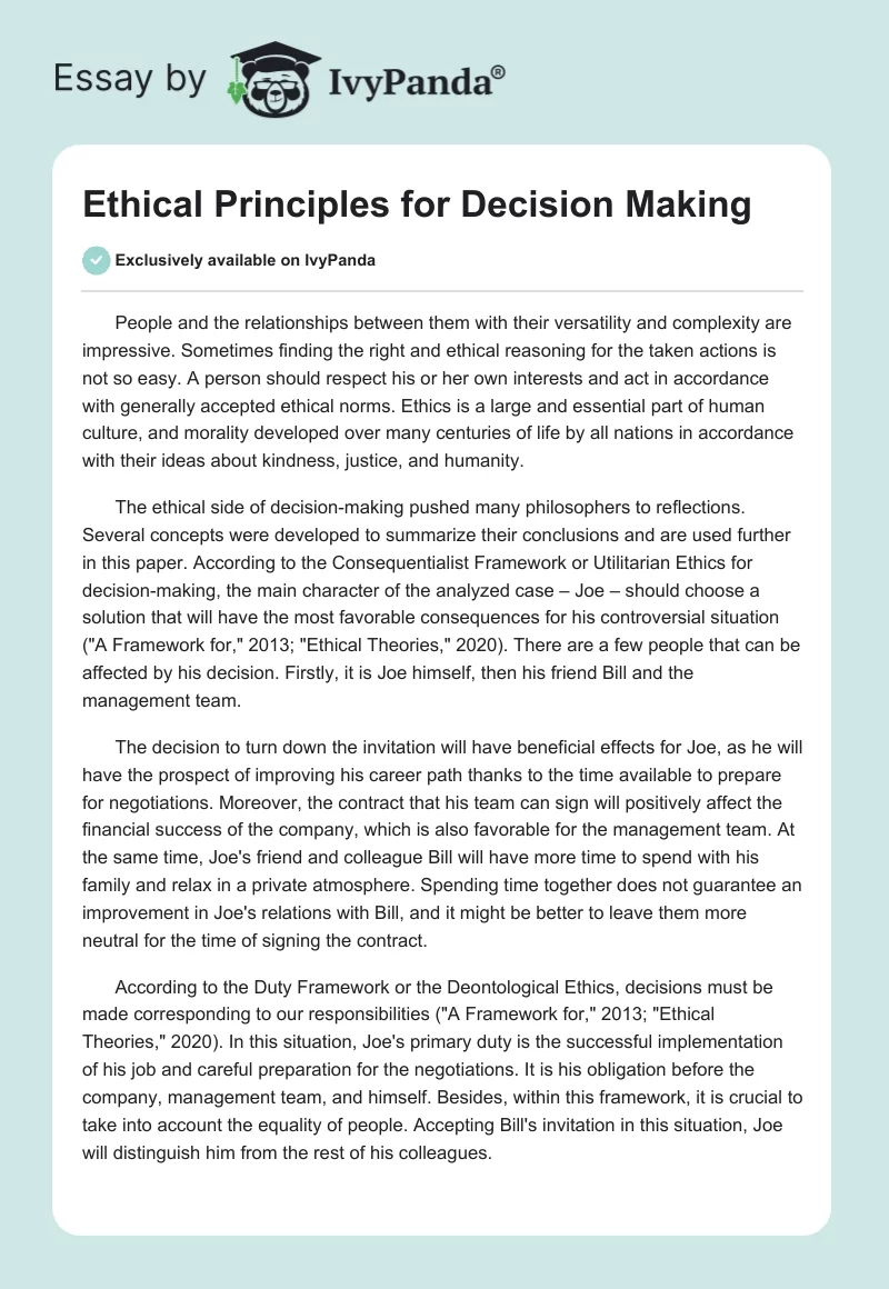 Ethical Principles for Decision Making. Page 1