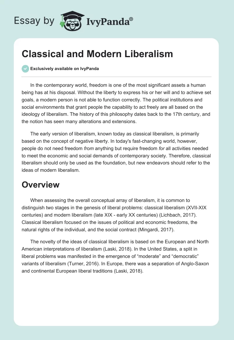 Classical and Modern Liberalism. Page 1