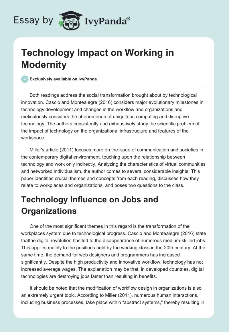 Technology Impact on Working in Modernity. Page 1