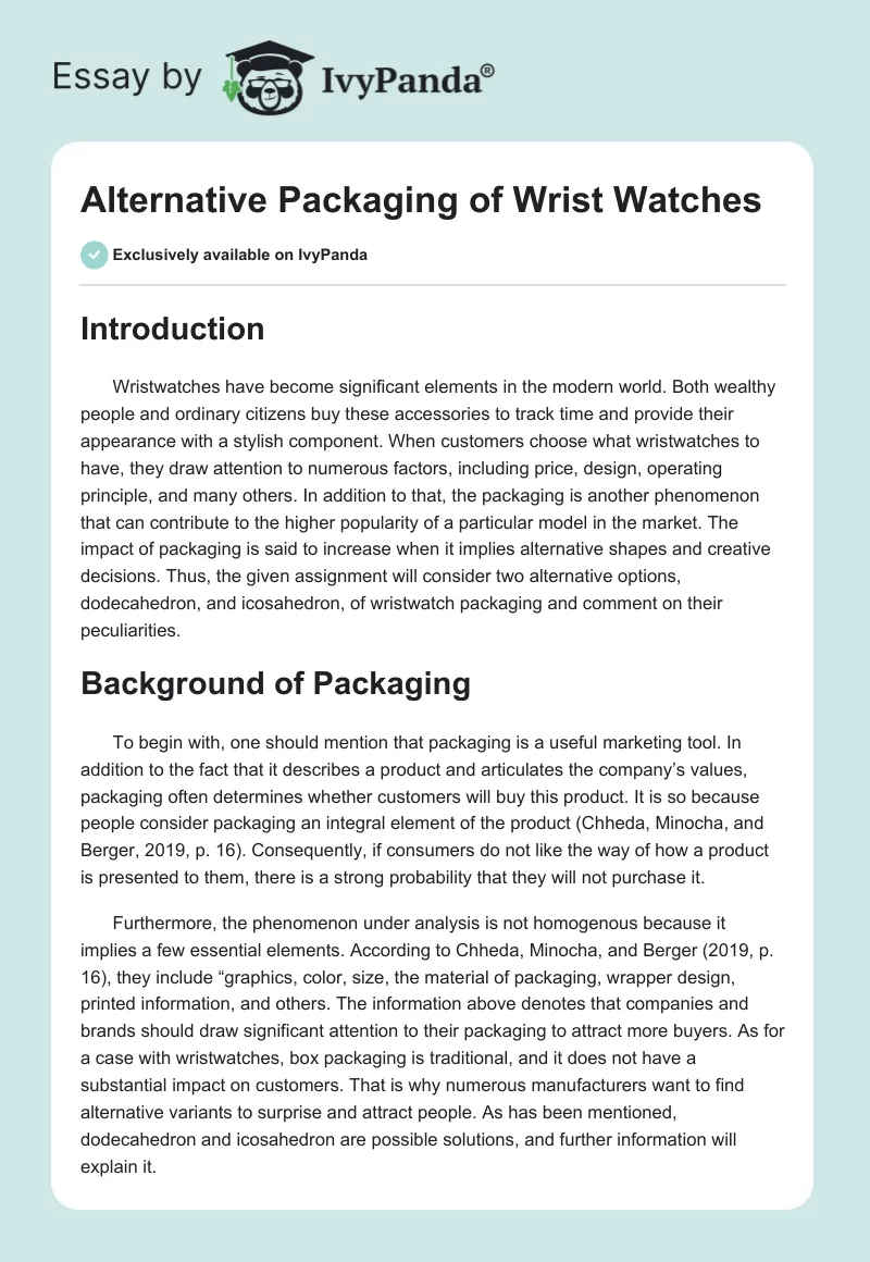 Alternative Packaging of Wrist Watches. Page 1