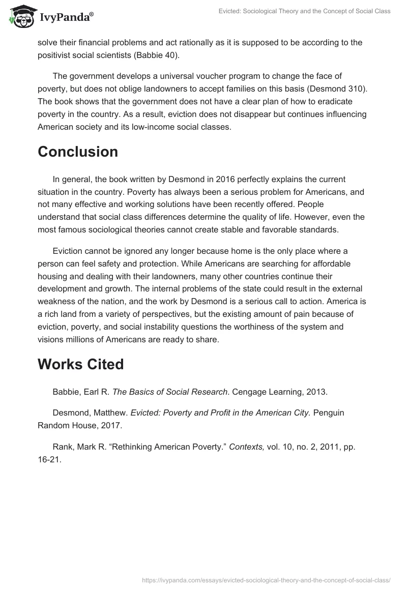 Evicted: Sociological Theory and the Concept of Social Class. Page 4