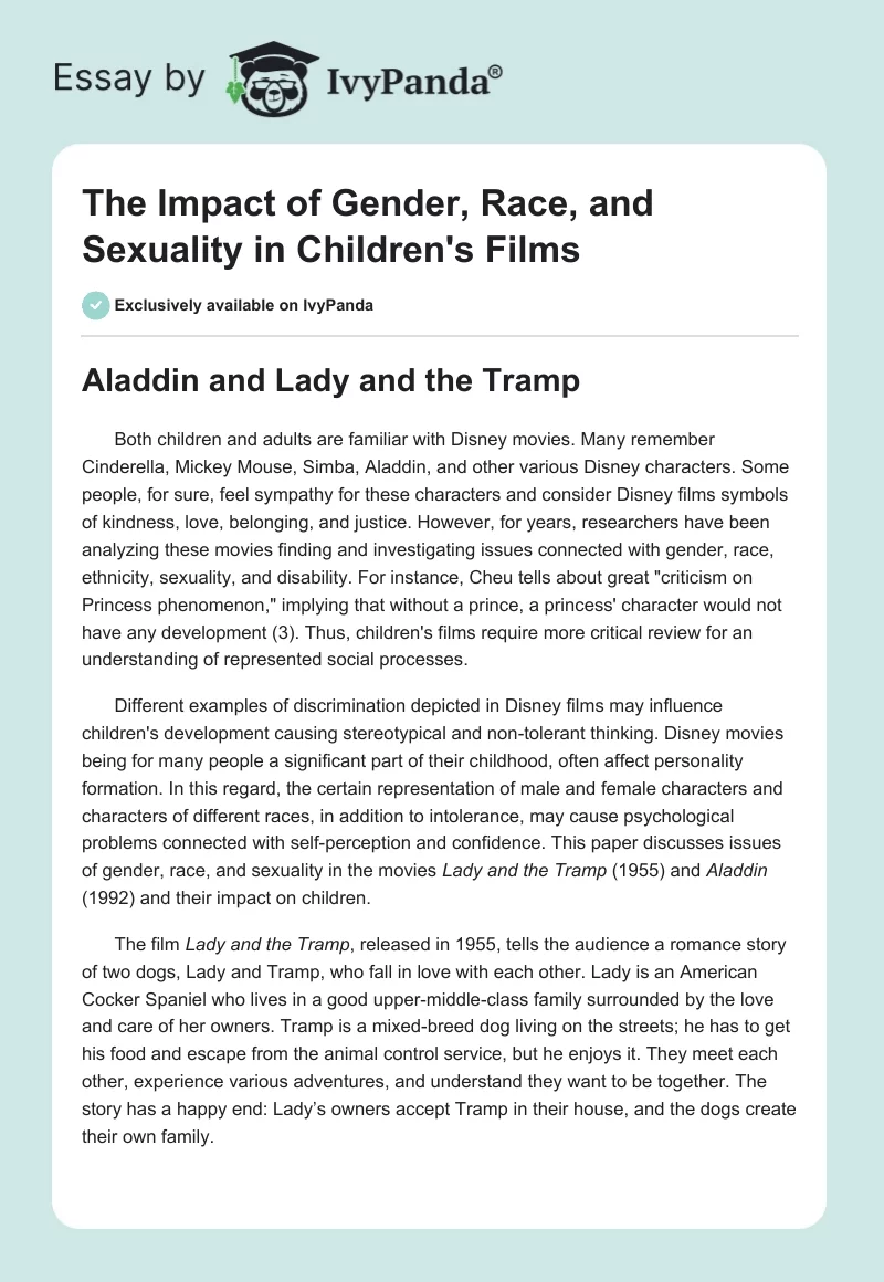 The Impact of Gender, Race, and Sexuality in Children's Films. Page 1