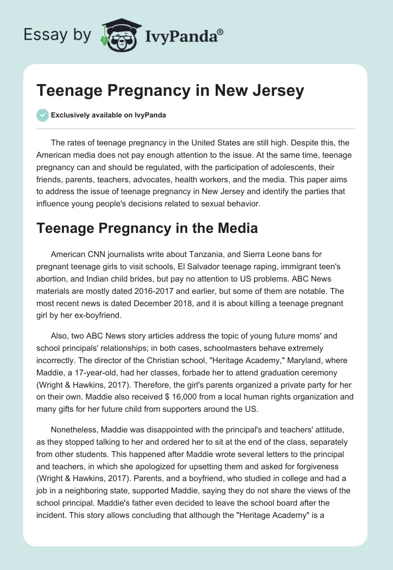 Teenage Pregnancy in New Jersey. Page 1