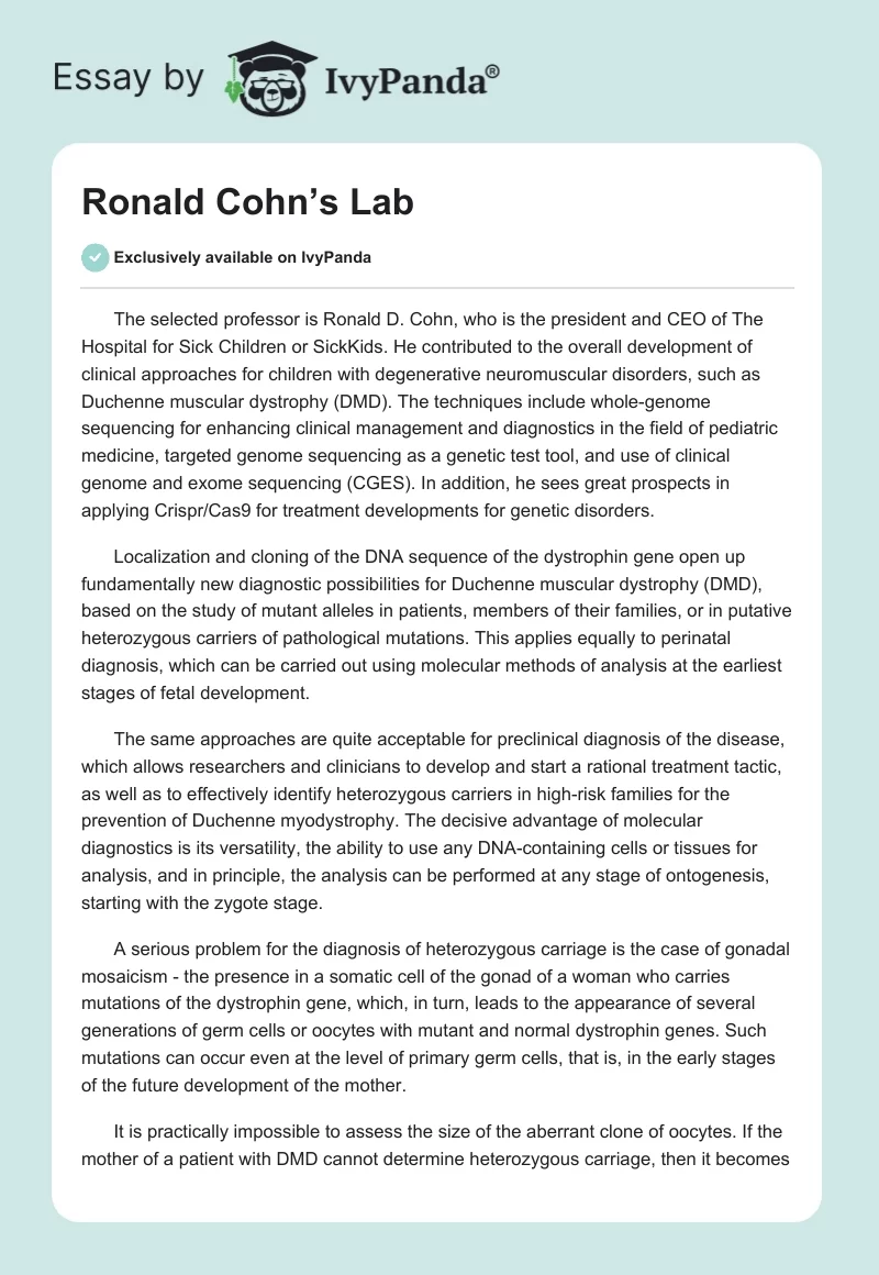 Ronald Cohn’s Lab. Page 1