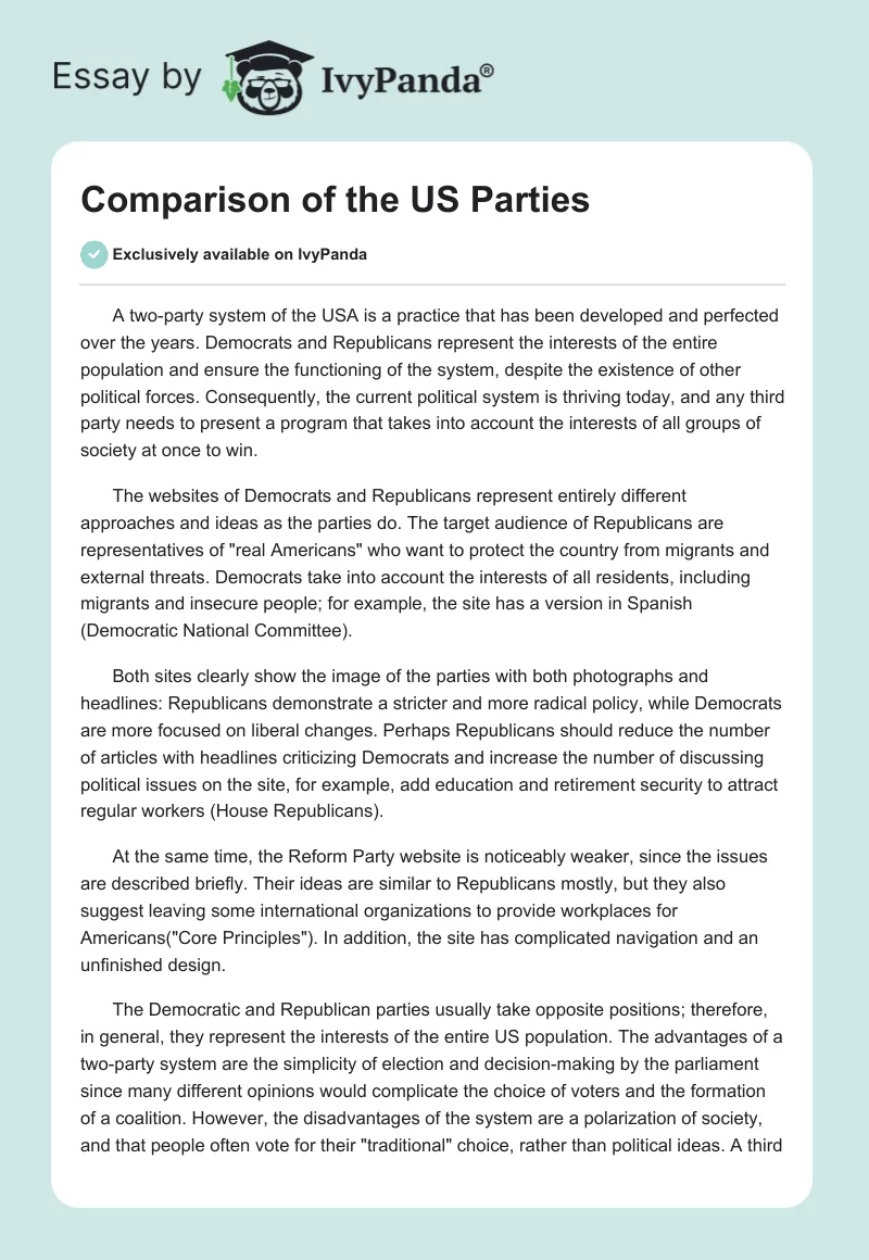 Comparison of the US Parties. Page 1