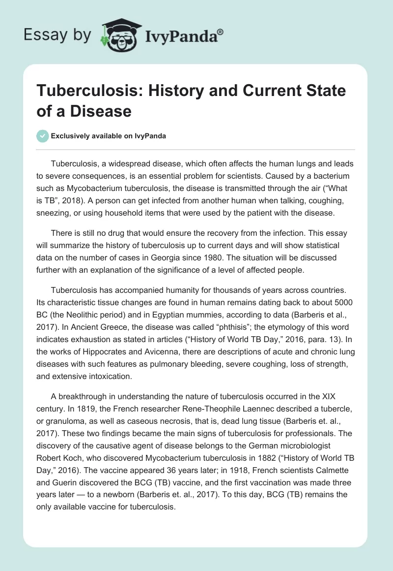 Tuberculosis: History and Current State of a Disease. Page 1