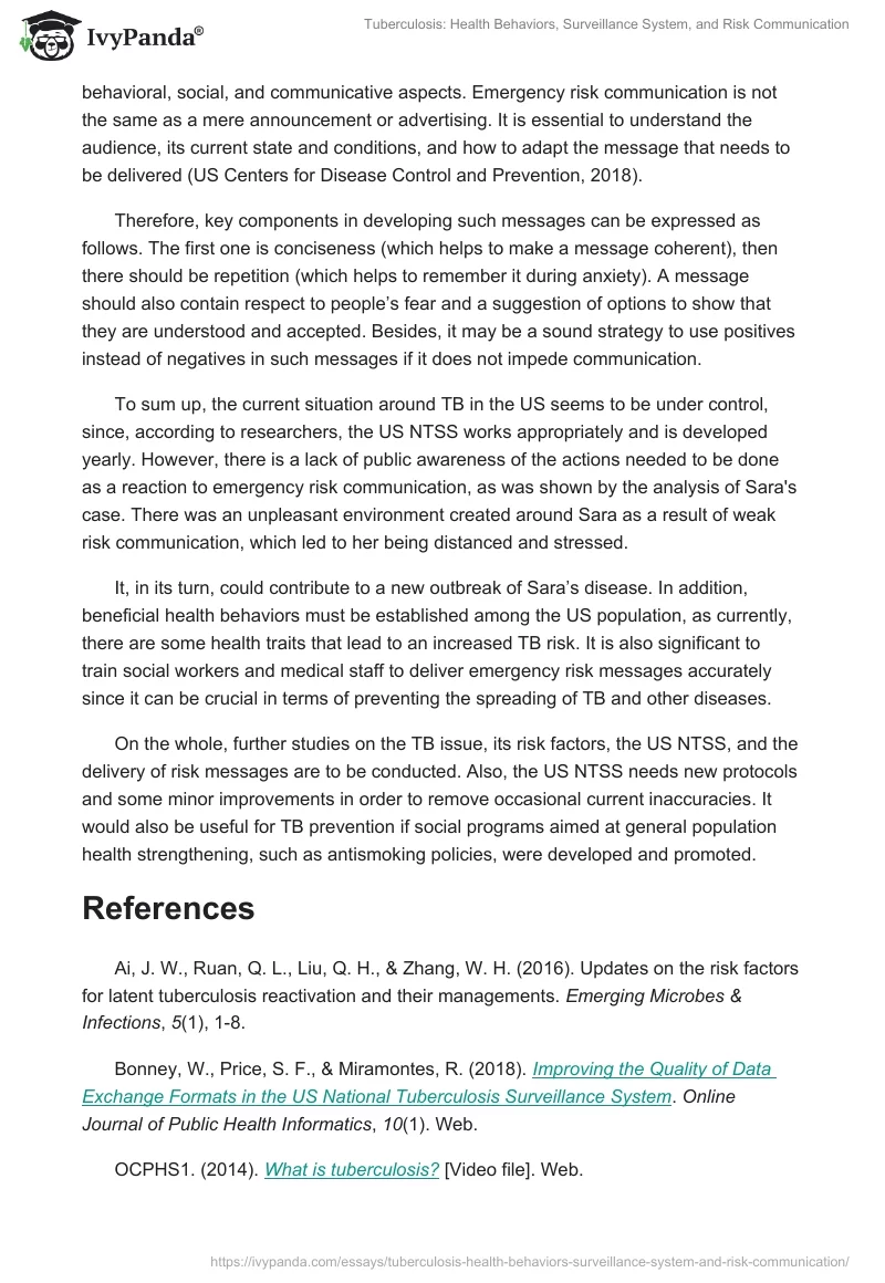 Tuberculosis: Health Behaviors, Surveillance System, and Risk Communication. Page 3