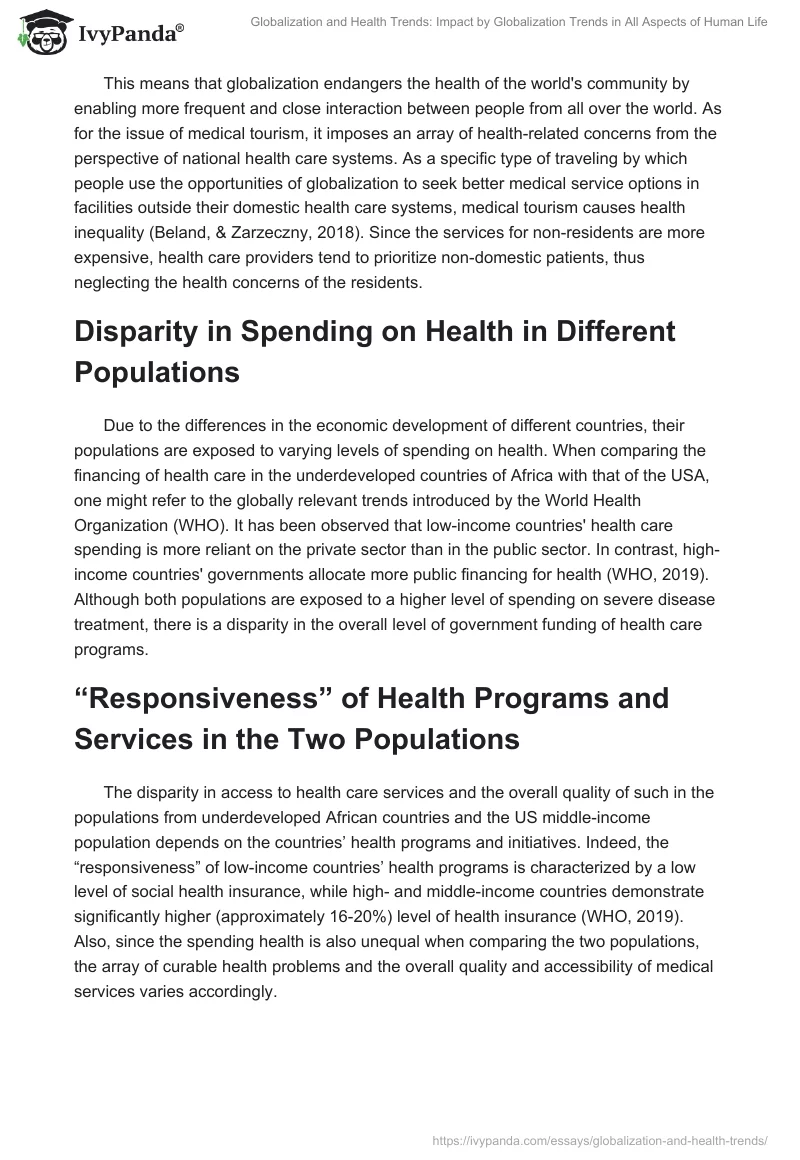 Globalization and Health Trends: Impact by Globalization Trends in All Aspects of Human Life. Page 2