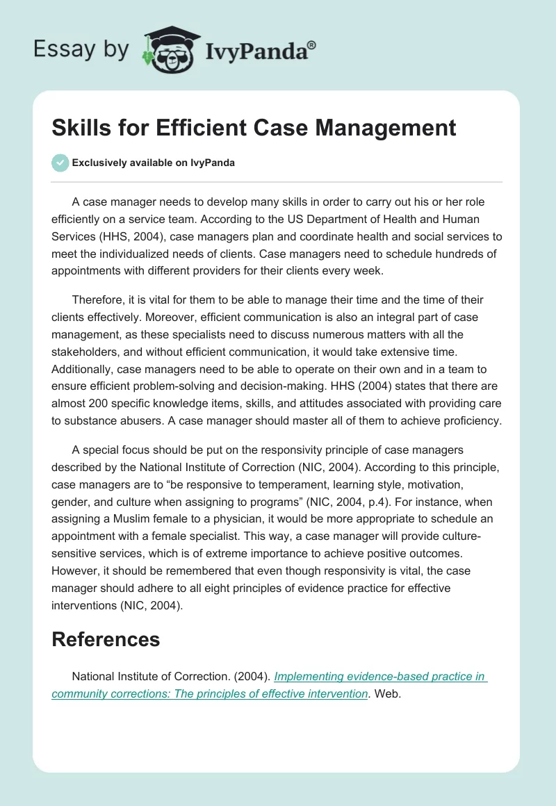 Skills for Efficient Case Management. Page 1