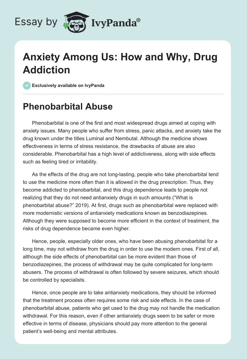 Anxiety Among Us: How and Why, Drug Addiction. Page 1