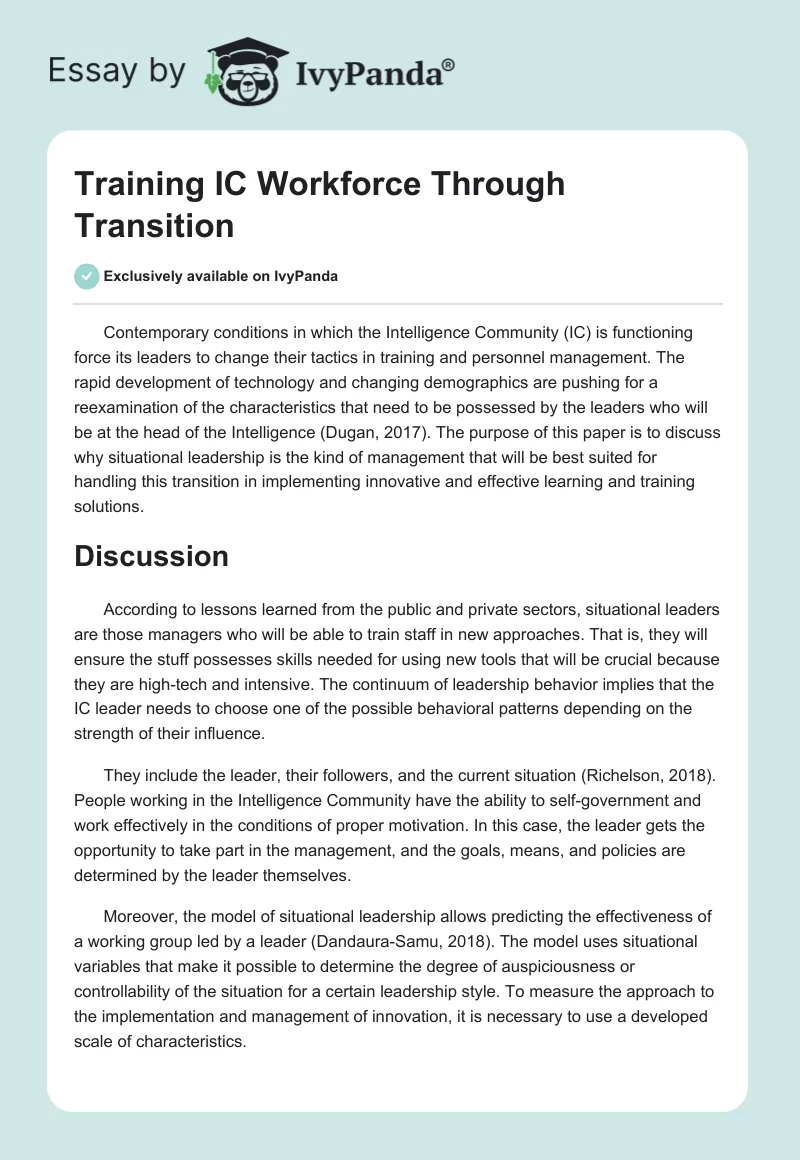Training IC Workforce Through Transition. Page 1