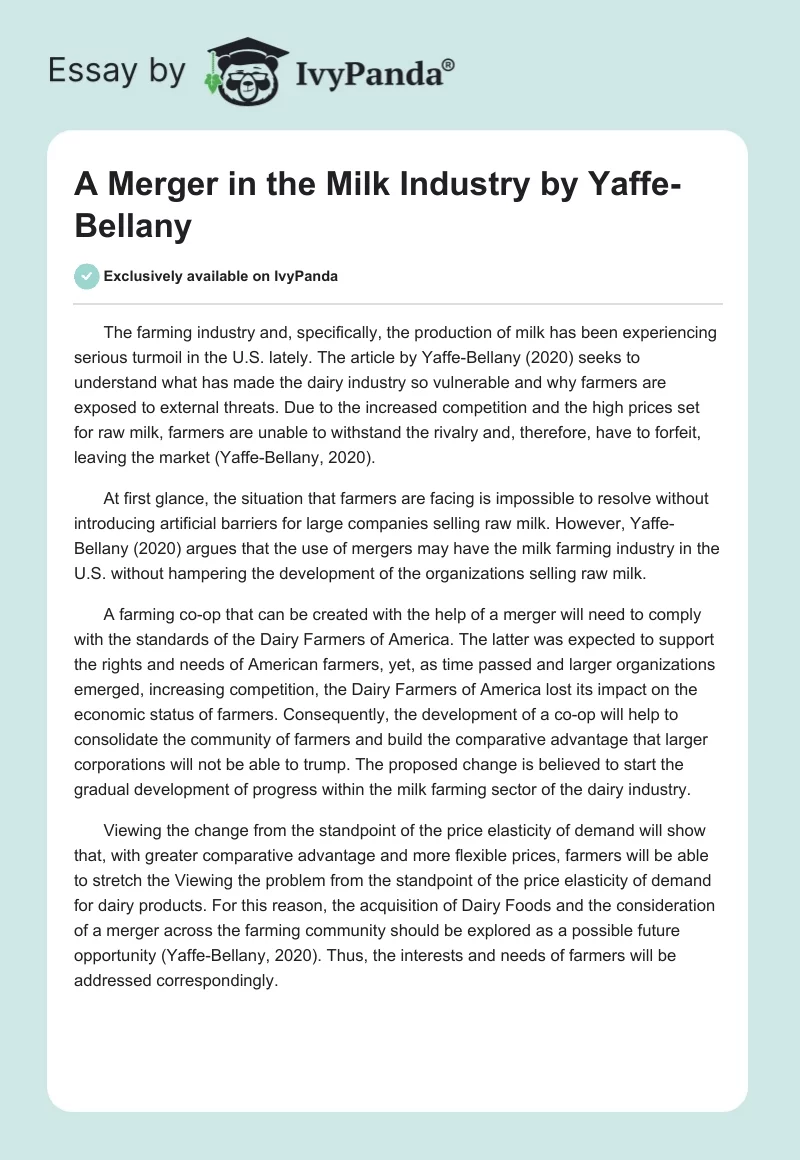 "A Merger in the Milk Industry" by Yaffe-Bellany. Page 1