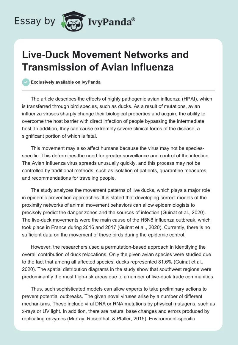 Live-Duck Movement Networks and Transmission of Avian Influenza. Page 1