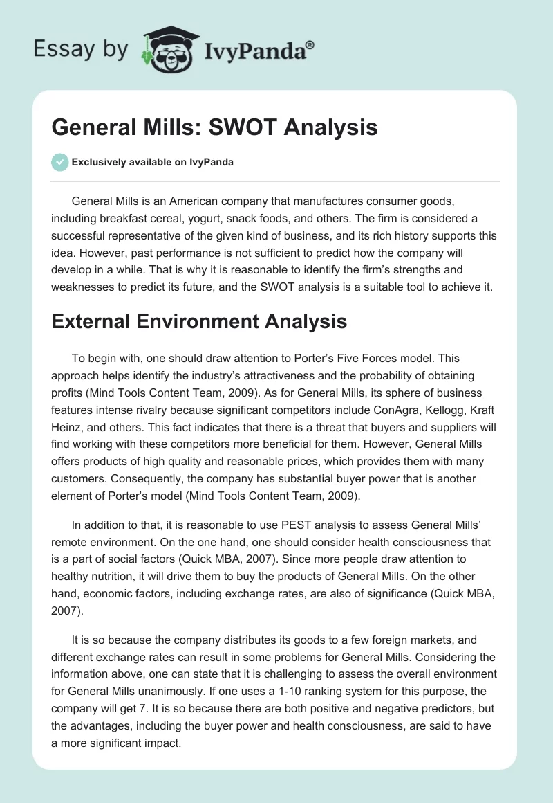 General Mills: SWOT Analysis. Page 1