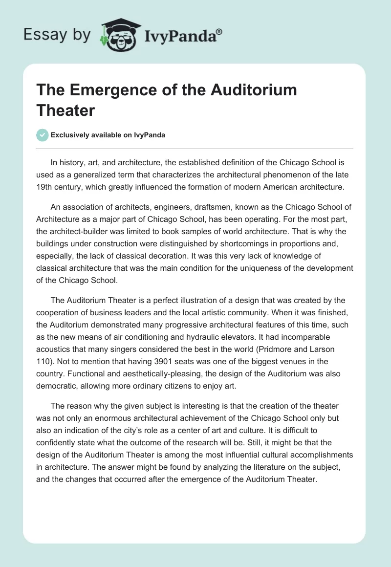 The Emergence of the Auditorium Theater. Page 1