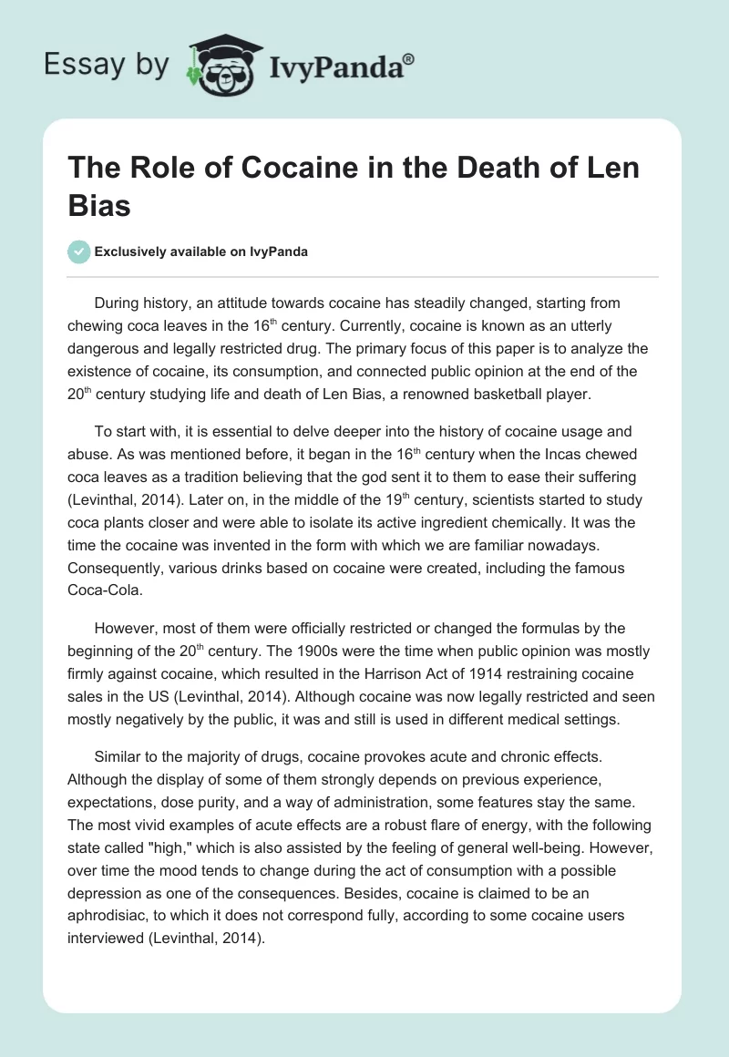 The Role of Cocaine in the Death of Len Bias. Page 1