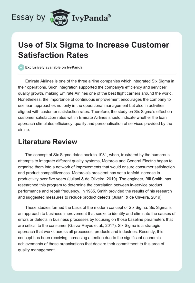Use of Six Sigma to Increase Customer Satisfaction Rates. Page 1
