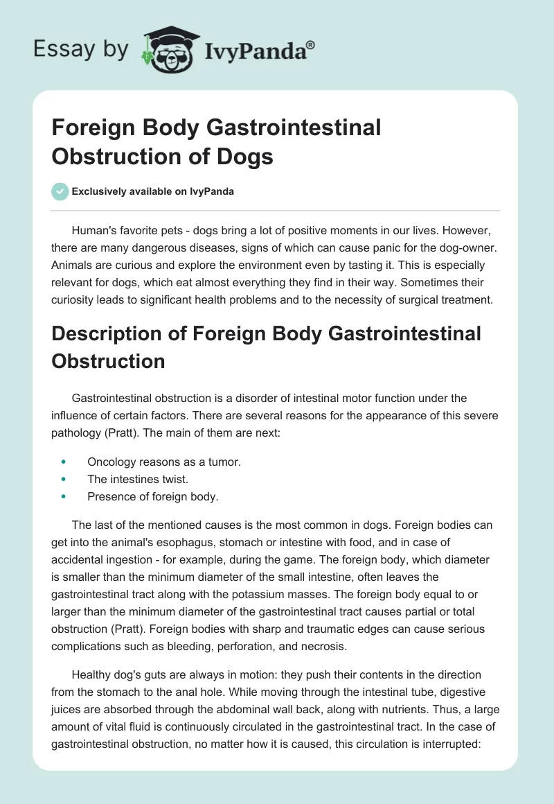 Foreign Body Gastrointestinal Obstruction of Dogs. Page 1