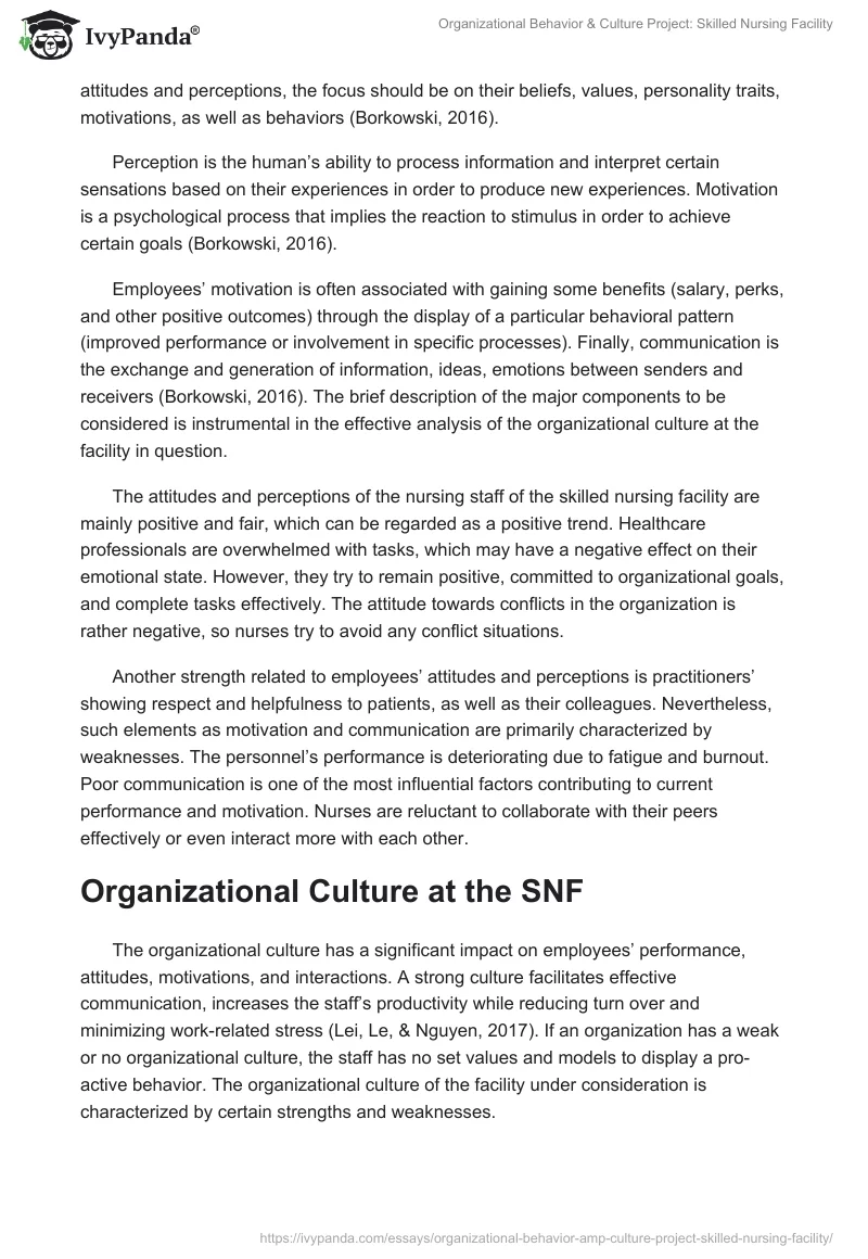 Organizational Behavior & Culture Project: Skilled Nursing Facility. Page 2