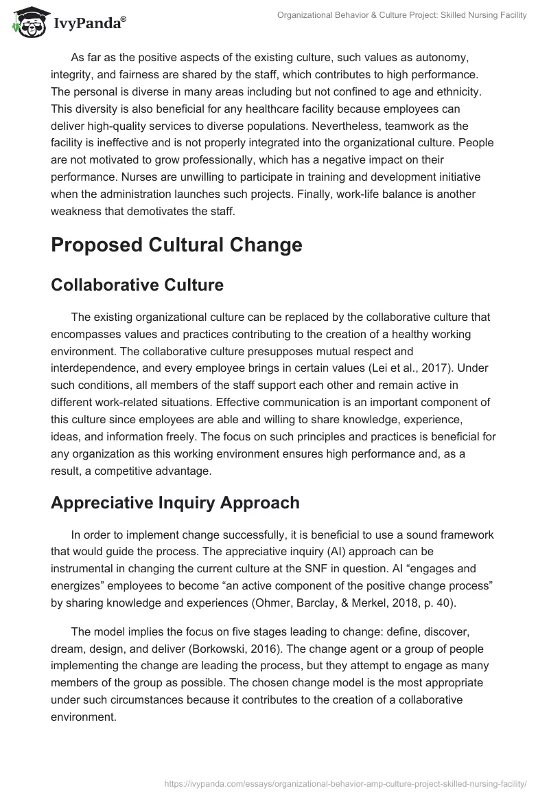 Organizational Behavior & Culture Project: Skilled Nursing Facility. Page 3