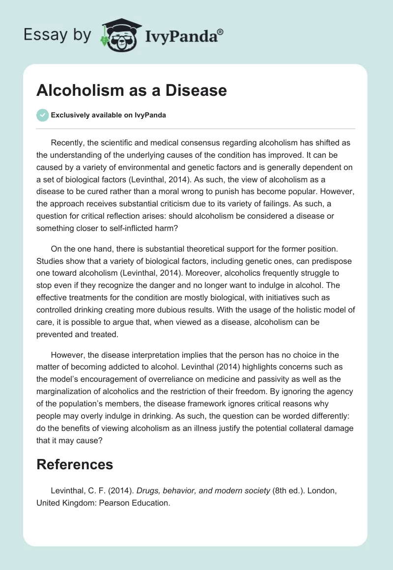 Alcoholism as a Disease. Page 1
