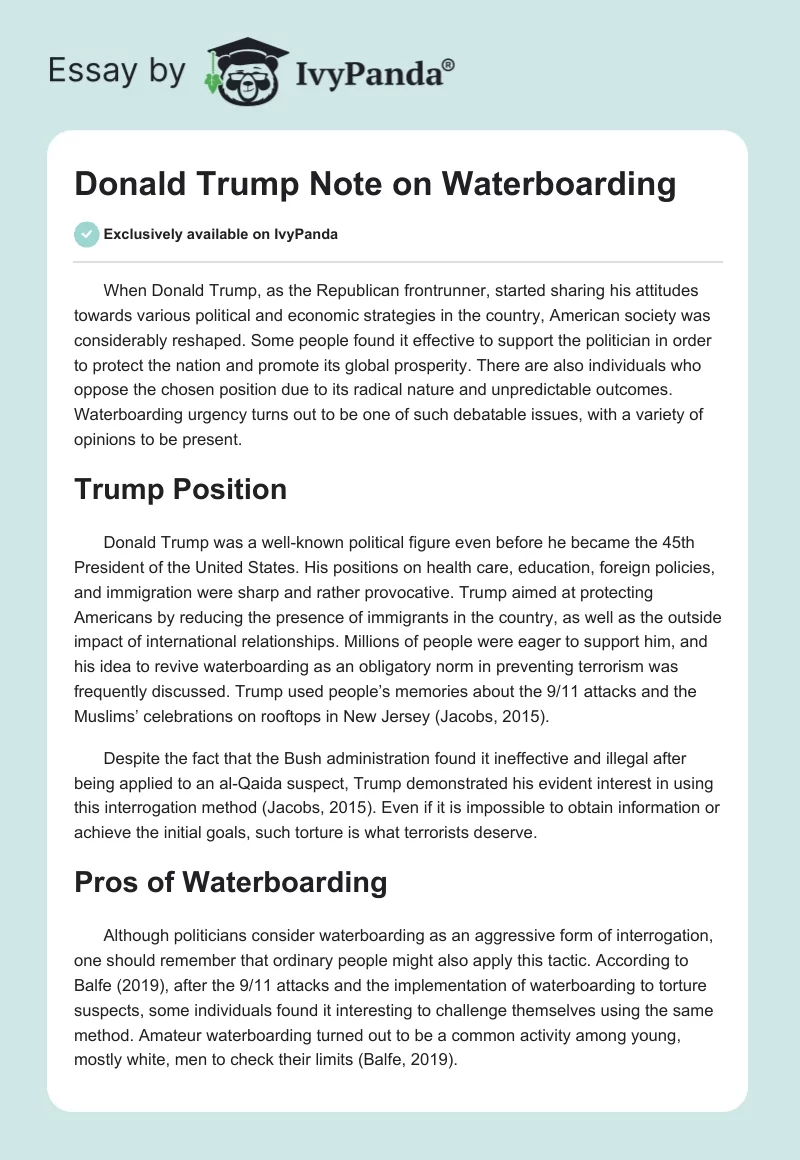 Donald Trump Note on Waterboarding. Page 1