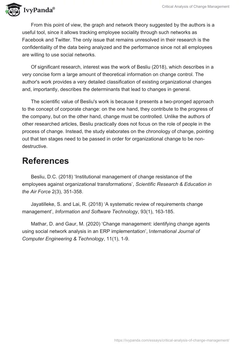 Critical Analysis of Change Management. Page 2