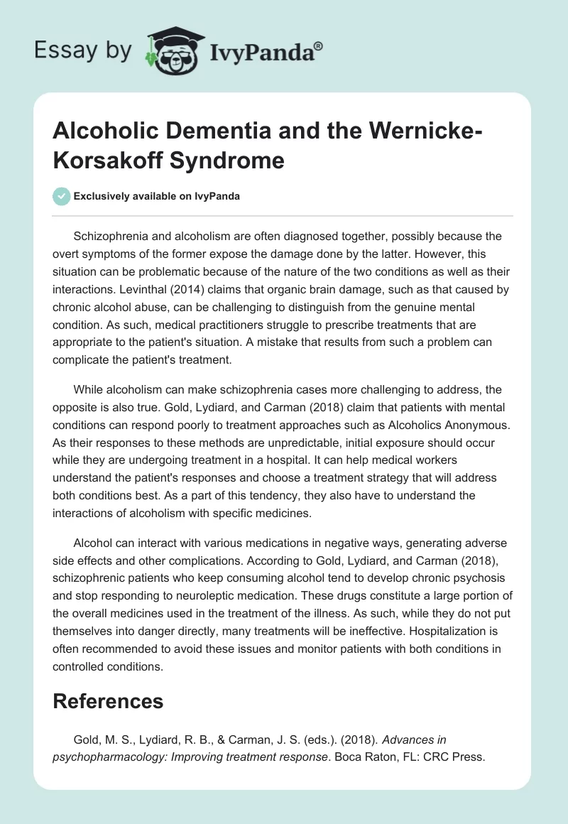 Alcoholic Dementia and the Wernicke-Korsakoff Syndrome. Page 1