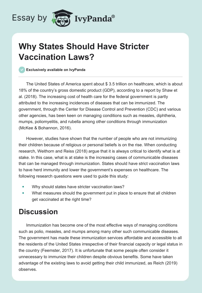 Why States Should Have Stricter Vaccination Laws?. Page 1