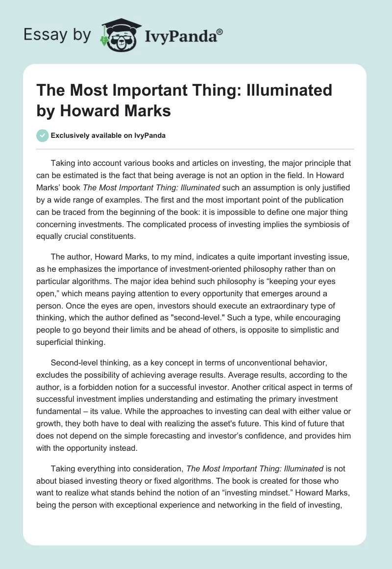 "The Most Important Thing: Illuminated" by Howard Marks. Page 1